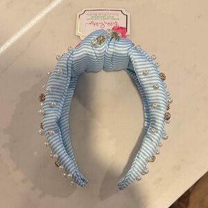 Lilly Pulitzer Blue Striped Headband with Pearls